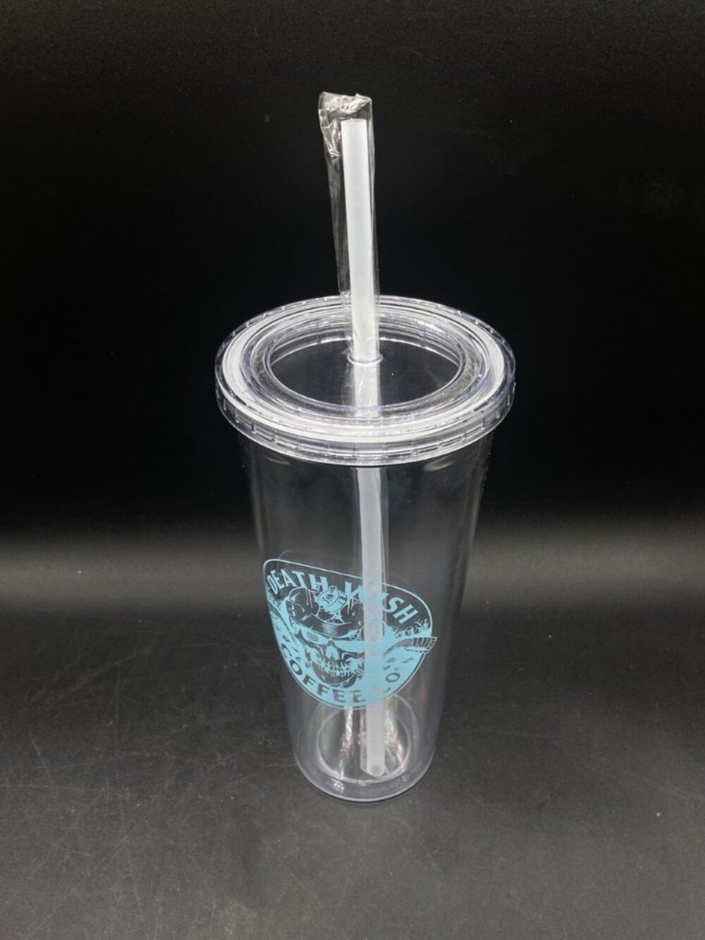 Death Wish Coffee Clear Large Plastic Tumbler With Straw NEW